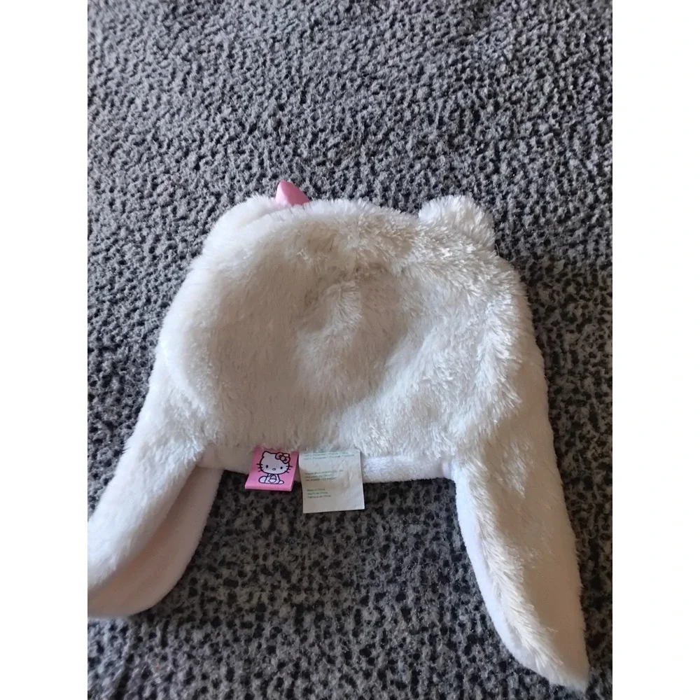 Sanrio Hello Kitty Faux Fur Trapper Hat White Pink Bow Earflap Winter Cap Kids